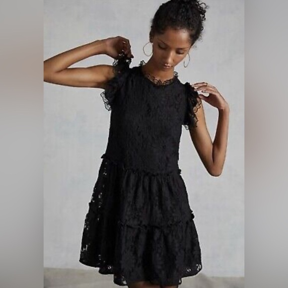 Anthropologie Dresses & Skirts - Anthropologie Blue Tassel Tiered Lace Tunic Dress Size S Black